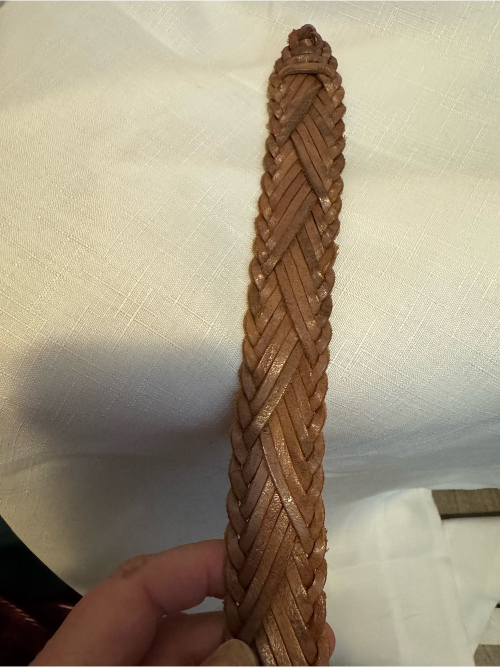 Woven Brown Leather Women’s Belt with Gold Buckle - Picture 2 of 4